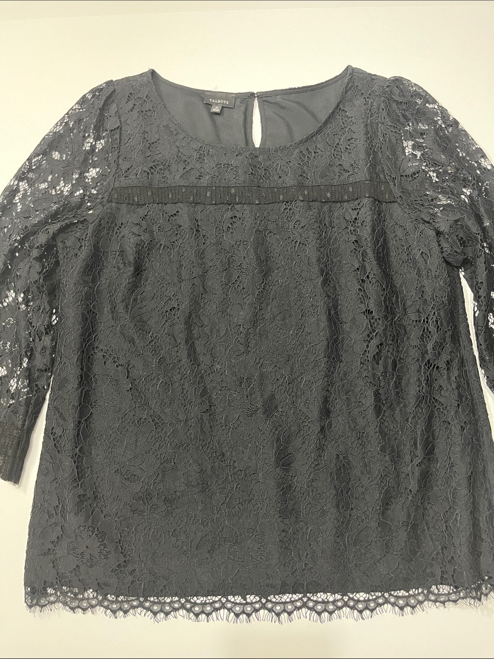 Talbots Black Floral Lace Scoop-Neck Top